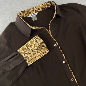 Nygard Women Office Chic Button Up Shirt Women Medium Brown Animal Print Accents